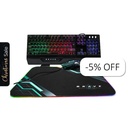 Teclado y Mouse Gaming Alámbrico Unno Tekno Brave Negro USB Inglés + Mousepad