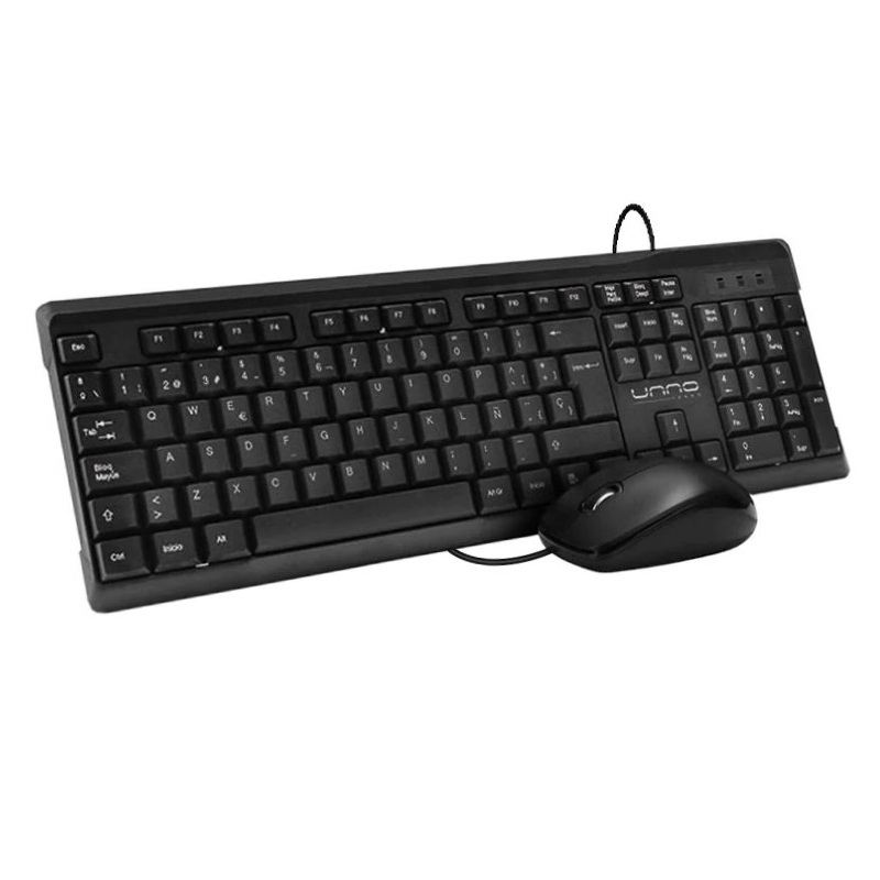Teclado y Mouse Alámbrico Unno Tekno Klass USB Negro Español