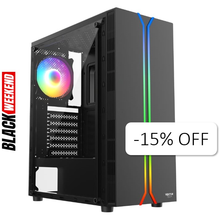 Case Gaming VektorTech EZQ1 Media Torre Vidrio Templado ATX Negro (Sin Fuente)