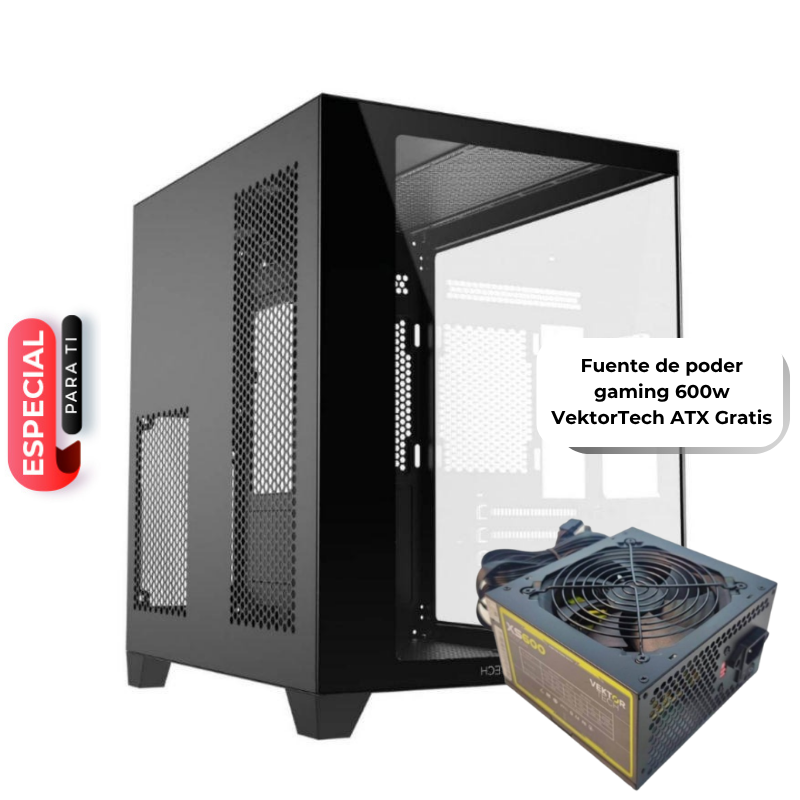 Case Gaming VektorTech QGM-570 Media Torre Vidrio Templado Micro-ATX Negro (Sin Fuente)