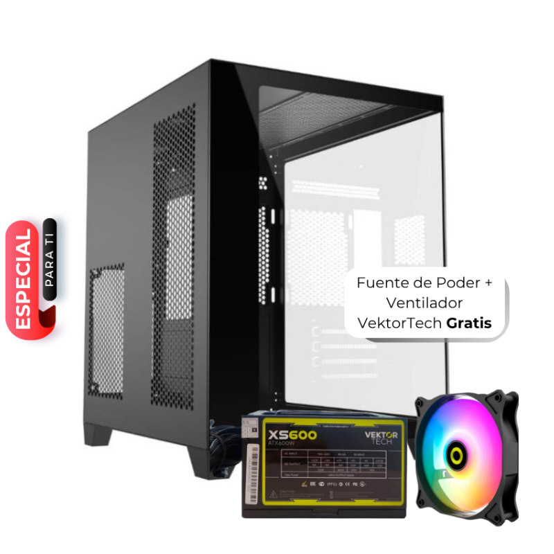 Case Gaming VektorTech QGM-570 Media Torre Vidrio Templado Micro-ATX Negro (Sin Fuente)