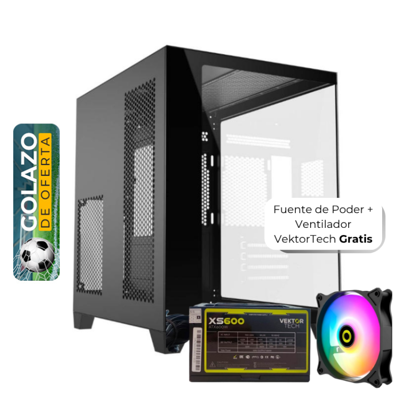 Case Gaming VektorTech QGM-570 Media Torre Vidrio Templado Micro-ATX Negro (Sin Fuente)