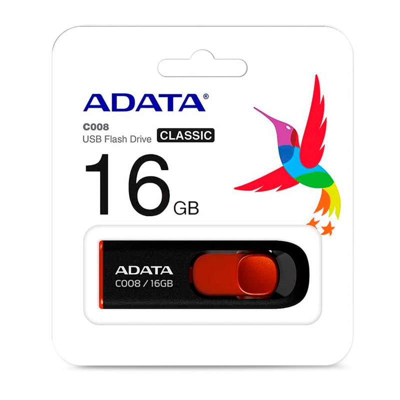 Memoria USB ADATA 16GB Ac008-16G-Rkd 2.0 Negro Rojo