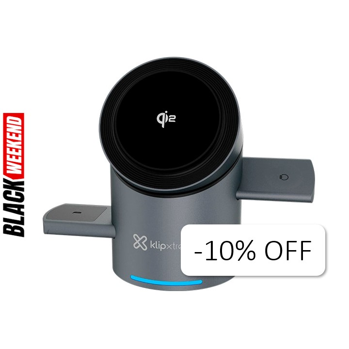 Estación de Carga Inalámbrica Klip Xtreme 3-en-1 Qi2 Magnética 15W Plegable
