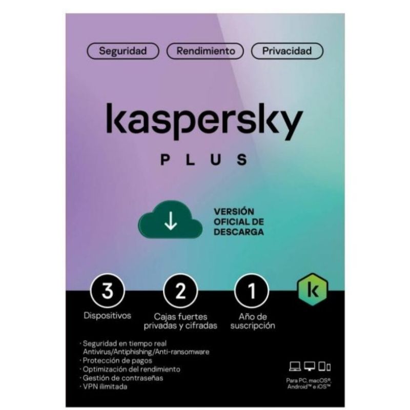 Licencia Kaspersky Plus 3 dispositivos 1 Año ***FISICA***