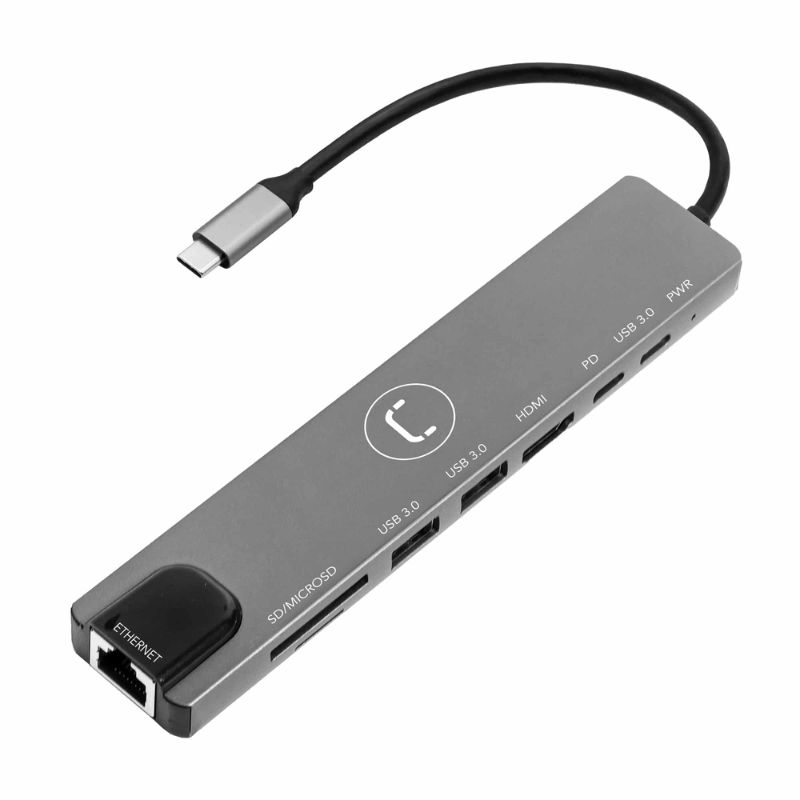 Hub Unno Tekno 8 Puertos HB1109GY USB-C Gris