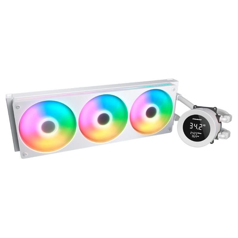 Enfriador líquido 360 mm Cougar Poseidon Vistek ARGB con display LCD IPS 1.9" digital blanco