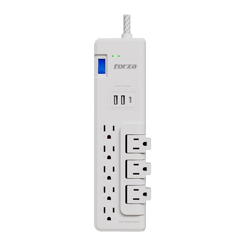 Protector de Sobretensión Forza FSP-821RUSBCW 1625W 8 tomas Blanco